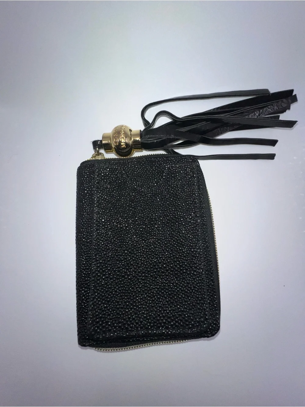 Steve Madden Black Glitter Zip Wallet with Tassel